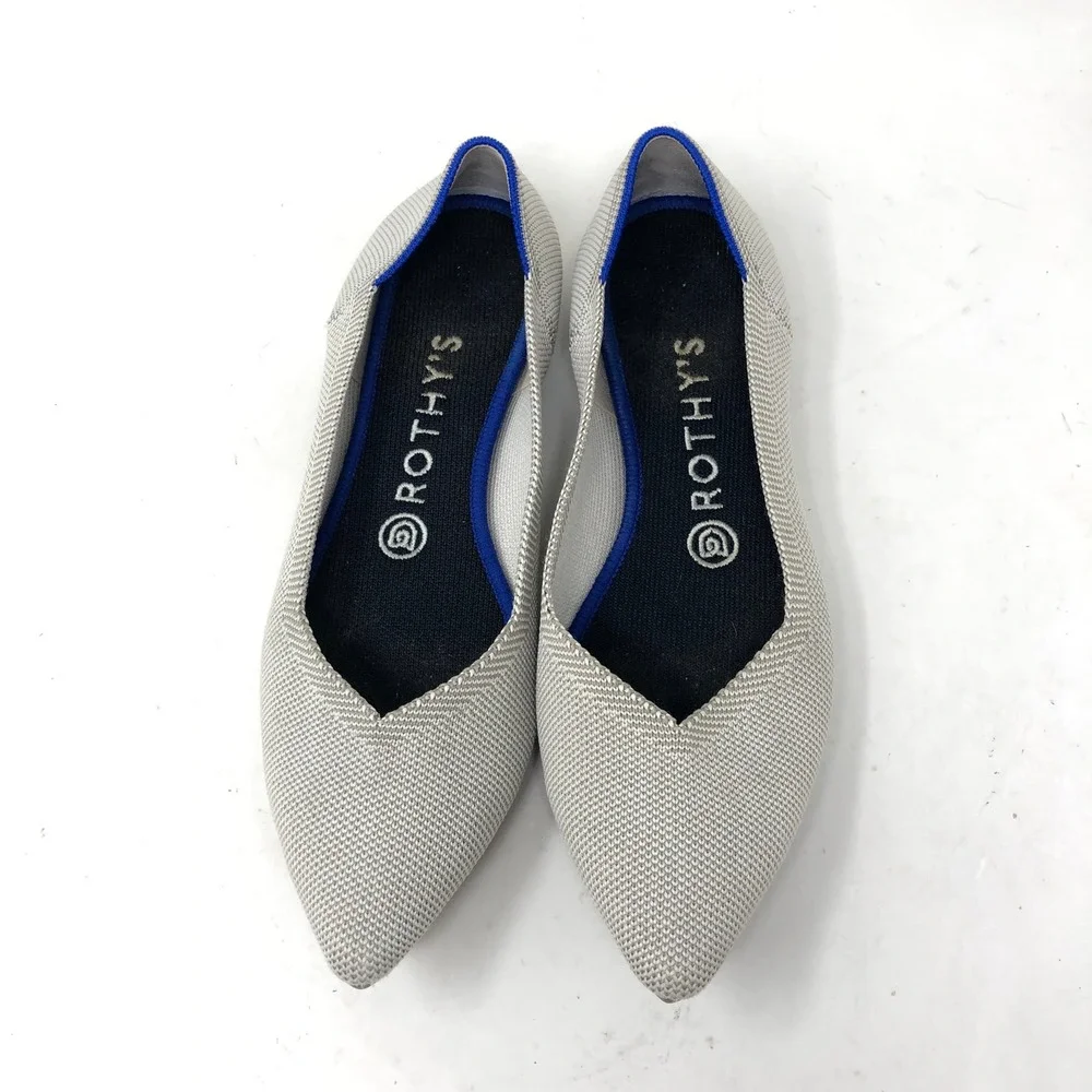Rothy's Womens 8.5 The Point Travel Foldable Flats Light Grey Pointed Toe Com